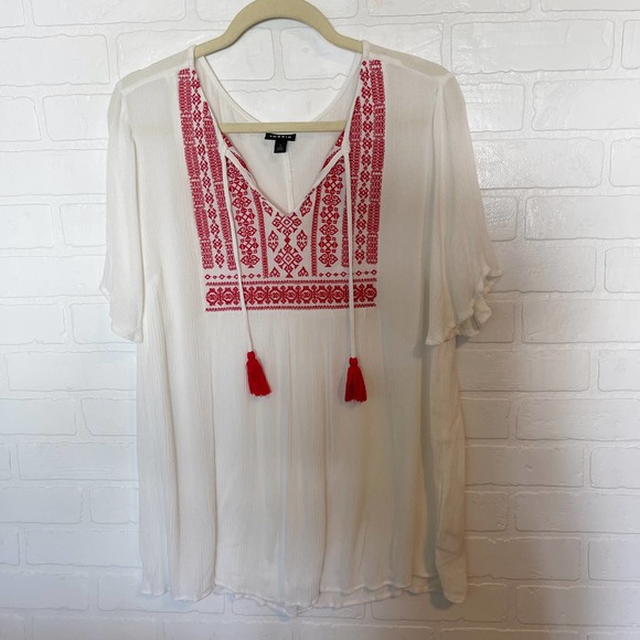 torrid Tops - Torrid Womens V-Neck Short Sleeve Tasseled Tie Boho Blouse Top White Size 1